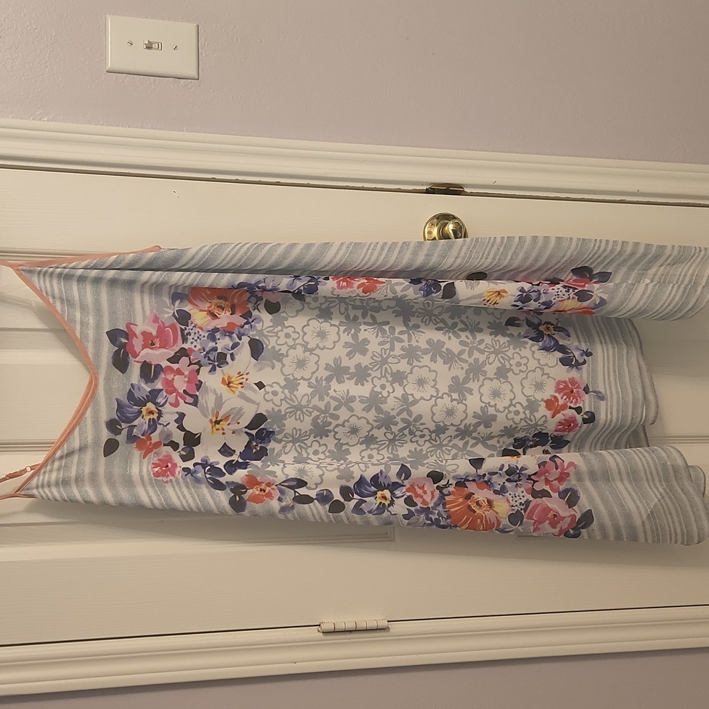 Spagetti strap kerchief style dress stripes & floral